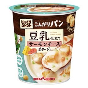 【まとめ買い】ポッカサッポロ じっくりコトコト こんがりパン 豆乳仕立てサーモンチーズポタージュ (カップ) 24.7g×18カップ(6カップ×3ケース)