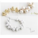 C030701t【選べる2色】ダイヤとパールのシンプルブレスレッド ゴールド