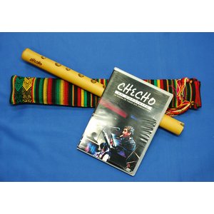 【CHECHO QUENA + DVD SET 】ペルーのケーナリスト’チェチョ’作　Ｇ管の竹製プロ用ケーナ＋アワイヨ柄ケース＋チェチョのライブDVD　３点セット★