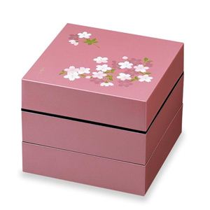 お重・お弁当箱 ランチボックス 宇野千代 オードブル重 3段 あけぼの桜 ピンク - 拡大画像