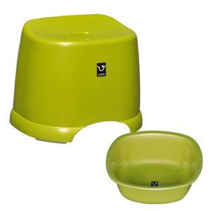 シンカテック アンティー 風呂椅子・湯桶セット グリーン - 拡大画像