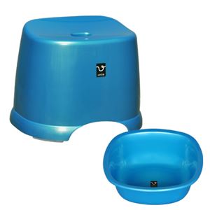 シンカテック アンティー 風呂椅子・湯桶セット ブルー - 拡大画像