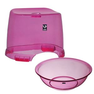 シンカテック アンティークリスタル 風呂椅子・丸湯桶セット ピンク - 拡大画像