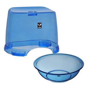 シンカテック アンティークリスタル 風呂椅子・丸湯桶セット ブルー - 拡大画像