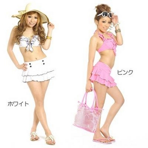 ☆水着☆バストリボンホルターワイヤー入りビキニM(ホワイト)【3点セット】