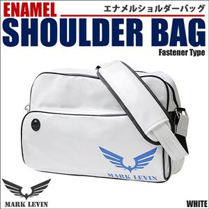 カジュアル＆スポーティーにキメる！エナメルショルダーバッグ／イヤホンホール付 1点 ネイビー地×白