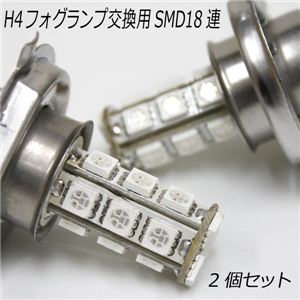 H4フォグランプ交換用SMD18連LEDバルブ2個セット 青／緑／赤／白／黄 緑1点