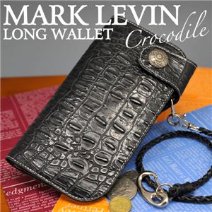 【MARK LEVIN】柔らかな質感、シンプル設計 クロコ調長財布 高級PVC使用／ウォレットコード付 黒 1点