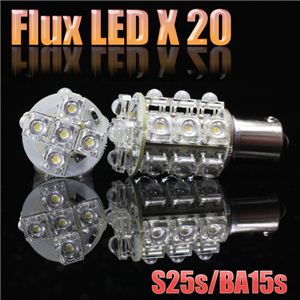 S25s／BA15s Flux LED20連シングル球 2個セット テール・ウインカー等に FLUX20連S25S 白1個 - 拡大画像
