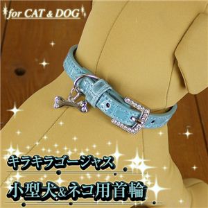 セレブ キラキラゴージャス！ 小型犬＆ネコ用 アクセ付き首輪 各色（ブルー・ピンク） ブルー 1点