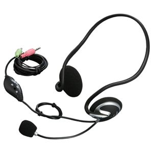 BUFFALO 両耳ネックバンド式ヘッドセット ノイズキャンセリングマイク搭載 ブラック BSHSN03BK