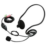 BUFFALO 両耳ネックバンド式ヘッドセット ノイズキャンセリングマイク搭載 ブラック BSHSN03BK