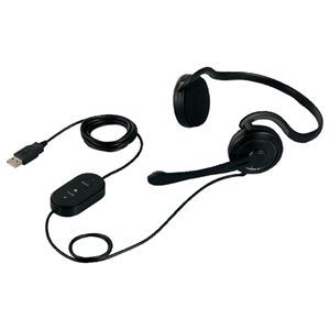 BUFFALO 両耳ネックバンド式ヘッドセット USB接続/ノイズキャンセリングマイク搭載 ブラック BSHSUN03BK