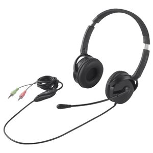 BUFFALO 両耳ヘッドバンド式ヘッドセット 半密閉/ノイズキャンセリングマイク搭載 ブラック BSHSH13BK