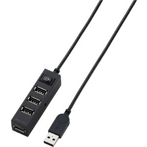 エレコム スイッチ付セルフ&バスパワー対応4ポート USB2.0ハブ/2.0m(ブラック) U2H-TZ420SBK