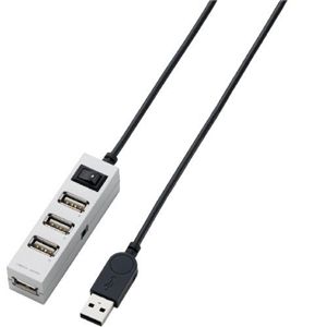 エレコム スイッチ付セルフ&バスパワー対応4ポート USB2.0ハブ/2.0m(シルバー) U2H-TZ420SSV