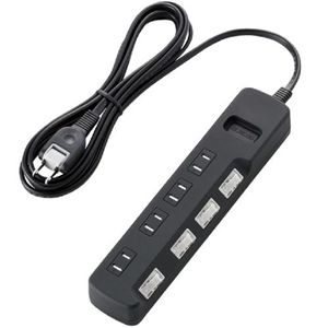 エレコム 雷ガードタップ/個別スイッチ/ホコリシャッター付/4個口/2.5m(ブラック) T-K04-2425BK