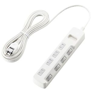 エレコム 雷ガードタップ/個別スイッチ/ホコリシャッター付/4個口/5m(ホワイト) T-K04-2450WH