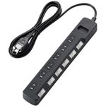 エレコム 雷ガードタップ/個別スイッチ/ホコリシャッター付/6個口/2.5m(ブラック) T-K04-2625BK