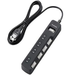 エレコム 雷ガードタップ/一括&個別スイッチ/ホコリシャッター付/4個口/2.5m(ブラック) T-K05-2425BK