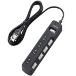 エレコム 雷ガードタップ/一括&個別スイッチ/ホコリシャッター付/4個口/2.5m(ブラック) T-K05-2425BK