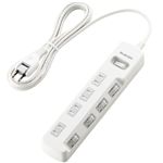 エレコム 雷ガードタップ/一括&個別スイッチ/ホコリシャッター付/4個口/2.5m(ホワイト) T-K05-2425WH