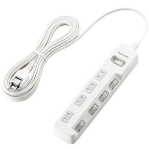 エレコム 雷ガードタップ/一括&個別スイッチ/ホコリシャッター付/4個口/5m(ホワイト) T-K05-2450WH