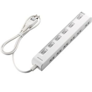 エレコム 個別スイッチ付省エネタップ(横挿しタイプ) (2ピン 6個口) ホワイト T-E05-2610WH