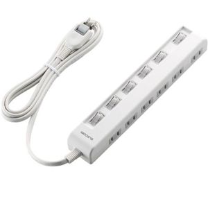 エレコム 個別スイッチ付省エネタップ(横挿しタイプ) (2ピン 6個口) ホワイト T-E05-2620WH