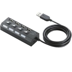 エレコム USB2.0HUB/個別スイッチ付/セルフパワー/4ポート/2m/ブラック U2H-TZS420SBK