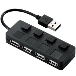エレコム USB2.0HUB/個別スイッチ付/バスパワー/シール付/3ポート/ブラック U2H-YS4BBK