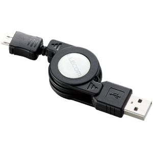 エレコム スマートフォン用充電/データ転送/Micro-USB(A-MicroB)ケーブル/巻き取りタイプ/0.7m U2C-AMBIRL07BK