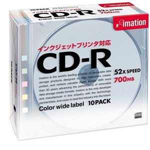 イメーション データ用追記型 CD-R 700MB(52倍速対応/ワイドカラーMIXプリンタブル)10枚パック CDR80PCBX10P