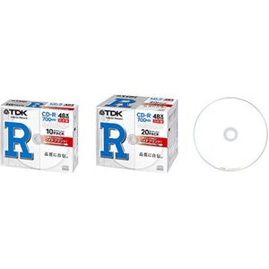 TDK CD-R 700MB 48X  インクジェットプリンタ対応ホワイトワイド 薄型5mmケース1枚入X20枚入り CD-R80PWDX20B