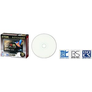 TDK DVD-R DL 録画用 215分 1-8X CPRM ホワイトワイドレーベルインクジェットプリンタ対応 5mmケースX10枚入り DR215DPWB10S