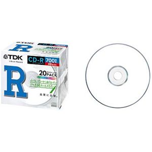 TDK CD-R 700MB 48X インクジェットプリンタ対応ホワイト 薄型5mmケース1枚入X20枚入り CD-R80PWX20A