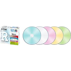 TDK CD-R 700MB 48X インクジェットプリンタ対応ワイドカラーMIX 薄型5mmケース1枚入X10枚入り CD-R80CPMX10B