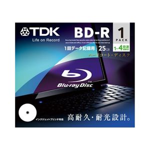 TDK データ用 追記型ブルーレイディスク 25GB 1-4倍速対応 ワイドプリント仕様ホワイト 1枚パック BRD25PWB1A
