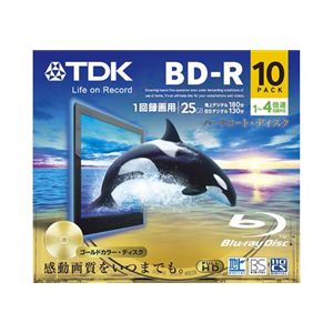 TDK 録画用 追記型ブルーレイディスク 25GB 1-4倍速対応 ノーマルレーベル(ゴールド) 10枚パック BRV25B10A