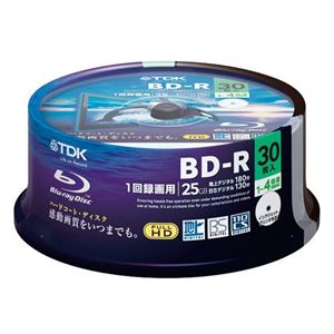 TDK 録画用 追記型ブルーレイディスク 25GB 1-4倍速対応 ワイドプリント仕様ホワイト スピンドル30枚パック BRV25PWB30PA