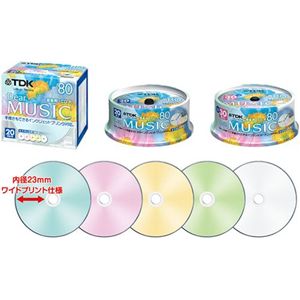 TDK 録音用CD-R 80分 インクジェットプリンタ対応ワイド5色カラーミックス 5mmスリムケースX20枚入 CD-RDE80CPMX20S