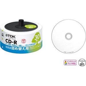 TDK CD-R 700MB 48X インクジェットプリンタ対応ホワイトワイド リフィルケース30枚パック CD-R80PWDX30RF