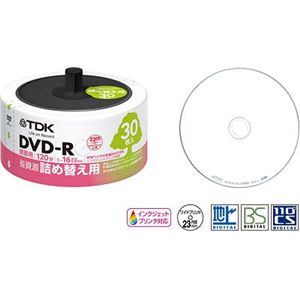 TDK DVD-R 録画用 120分 1-16X CPRM対応 インクジェットプリンタ対応ホワイトワイドレーベル リフィルケース30枚入 DR120DPWC30RF