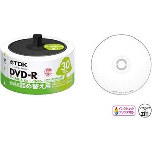TDK DVD-R PCデータ用 4.7GB 1-16X インクジェットプリンタ対応ホワイトワイドレーベル リフィルケース30枚パック DR47PWC30RF