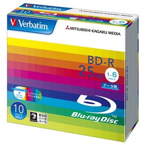 三菱化学メディア Verbatim製 データ用BD-R 25GB 1-6倍速 ワイド印刷エリア 5mmケース入り 10枚 DBR25RP10V1