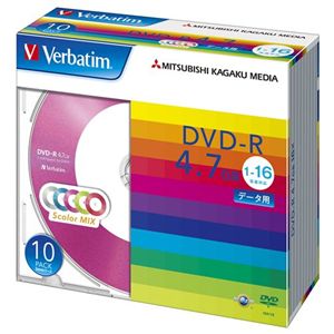 三菱化学メディア Verbatim製 データ用DVD-R 4.7GB 1-16倍速 5色カラーMIX(印刷不可) 5mmケース入り 10枚 DHR47JM10V1