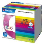 三菱化学メディア Verbatim製 データ用DVD-R 4.7GB 1-16倍速 5色カラーMIX(印刷不可) 5mmケース入り 20枚 DHR47JM20V1