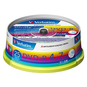 三菱化学メディア Verbatim製 データ用DVD-R 4.7GB 1-16倍速 ワイド印刷エリア スピンドルケース入り 25枚 DHR47JP25V1