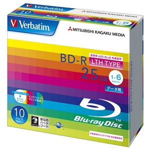 三菱化学メディア Verbatim製 データ用BD-R LTHタイプ 25GB 1-6倍速 ワイド印刷エリア 5mmケース入り 10枚 DLR25RP10V1