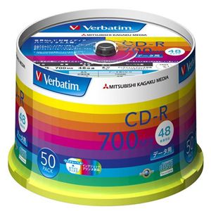 三菱化学メディア Verbatim製 データ用CD-R 700MB 48倍速 ワイド印刷エリア スピンドルケース入り 50枚 SONIC-AZO採用 SR80SP50V1